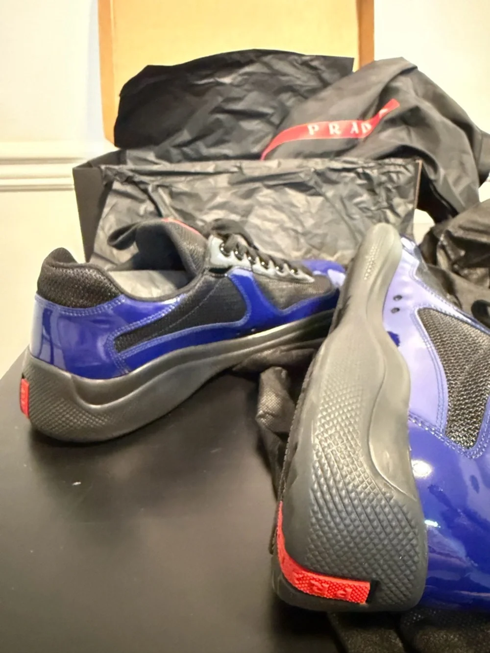 Prada Black & Blue Men's Low-Top Sneakers - Picture 3 of 5